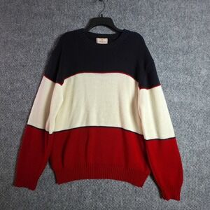 Cotswold Mens XL Red Cream Black Color Block Crew Neck Sweater Acrylic